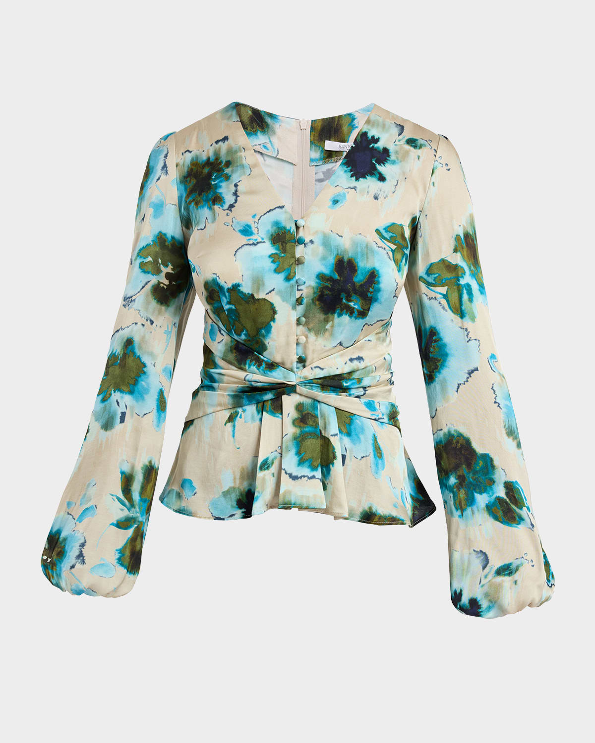 SANTORELLI RUBY CINCHED-WAIST FLORAL-PRINT BLOUSE 