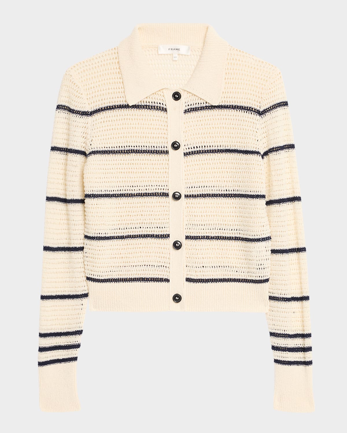 Frame The Shrunken Stripe Cotton Blend Cardigan In Cream Multi