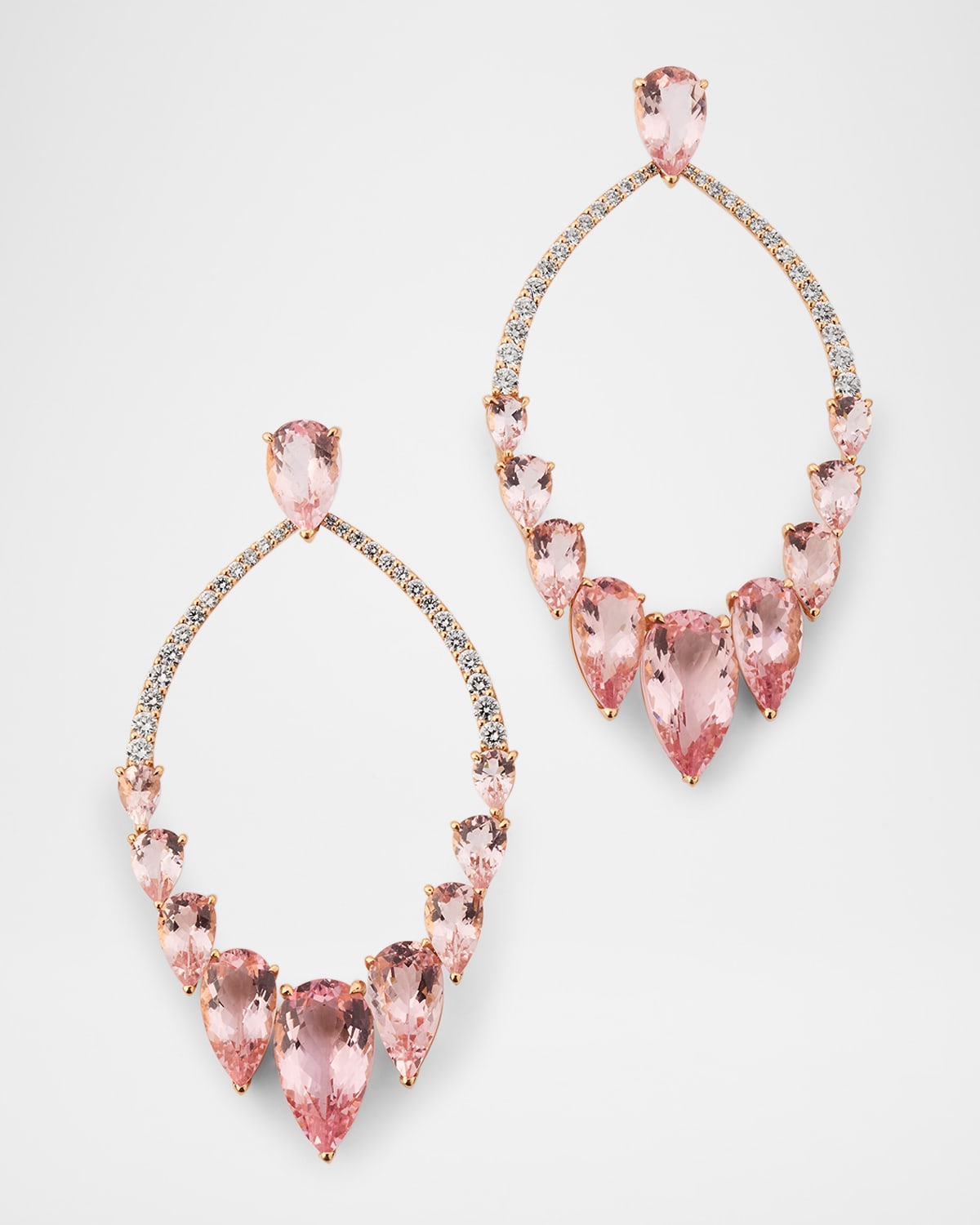 18K Yellow Gold Diamond and Morganite Open Earrings
