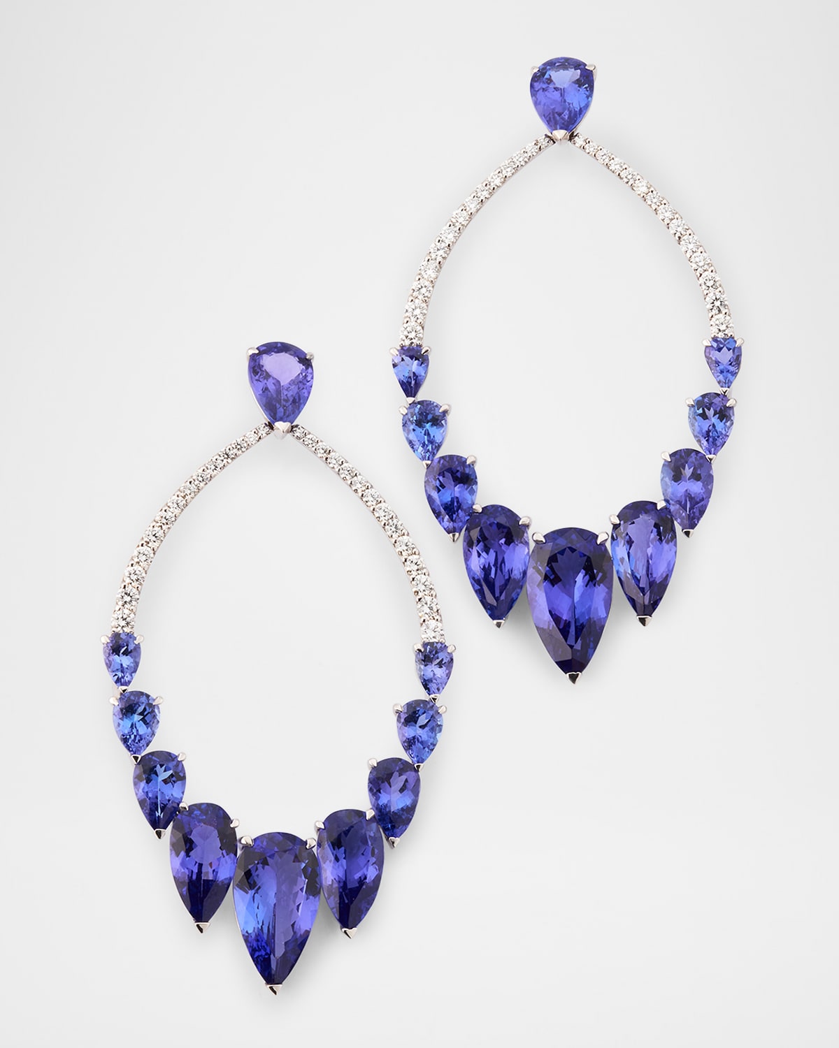 18K White Gold Diamond and Tanzanite Open Earrings