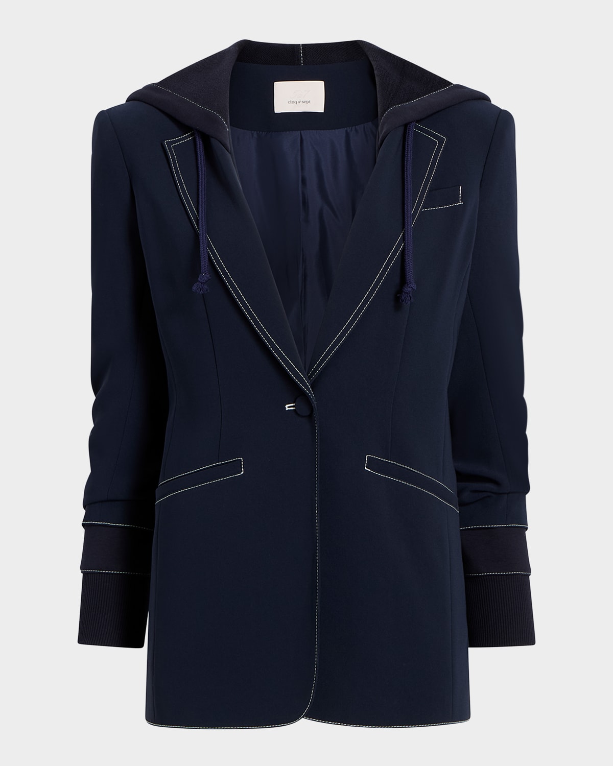 Cinq À Sept Cinq A Sept Khloe Topstitch Hooded Blazer In Navyivory