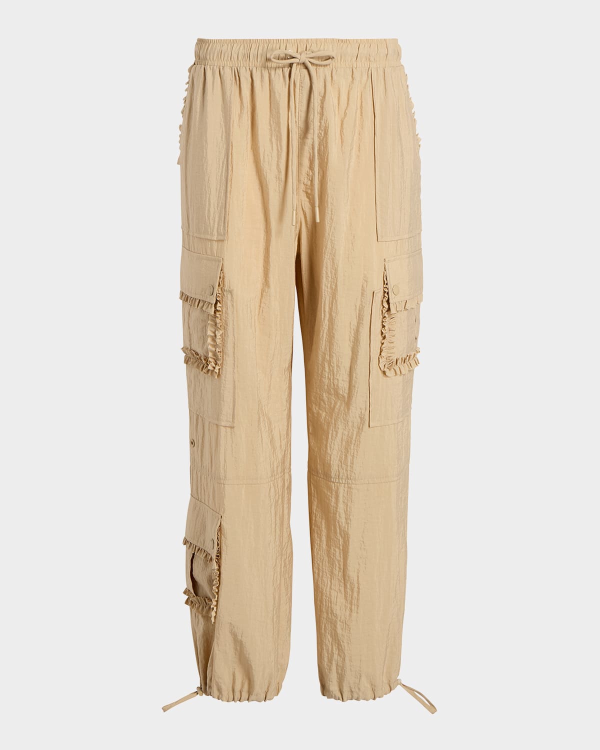 Cinq À Sept Nitsan Ruffle Pull-on Parachute Pants In Khaki