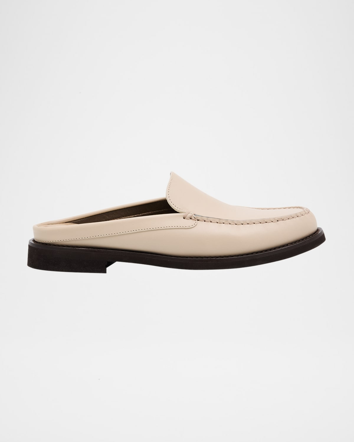 Brunello Cucinelli Calfskin Leather Loafer Mules In Neutral