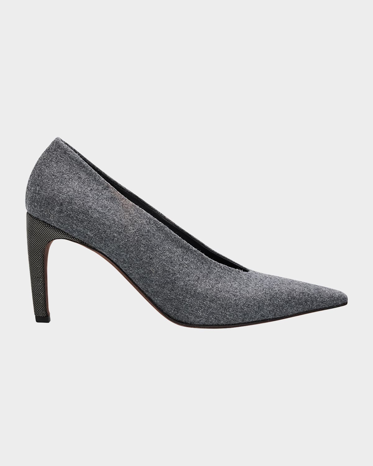Brunello Cucinelli Flannel Wool Monili-heel Pumps In Gray