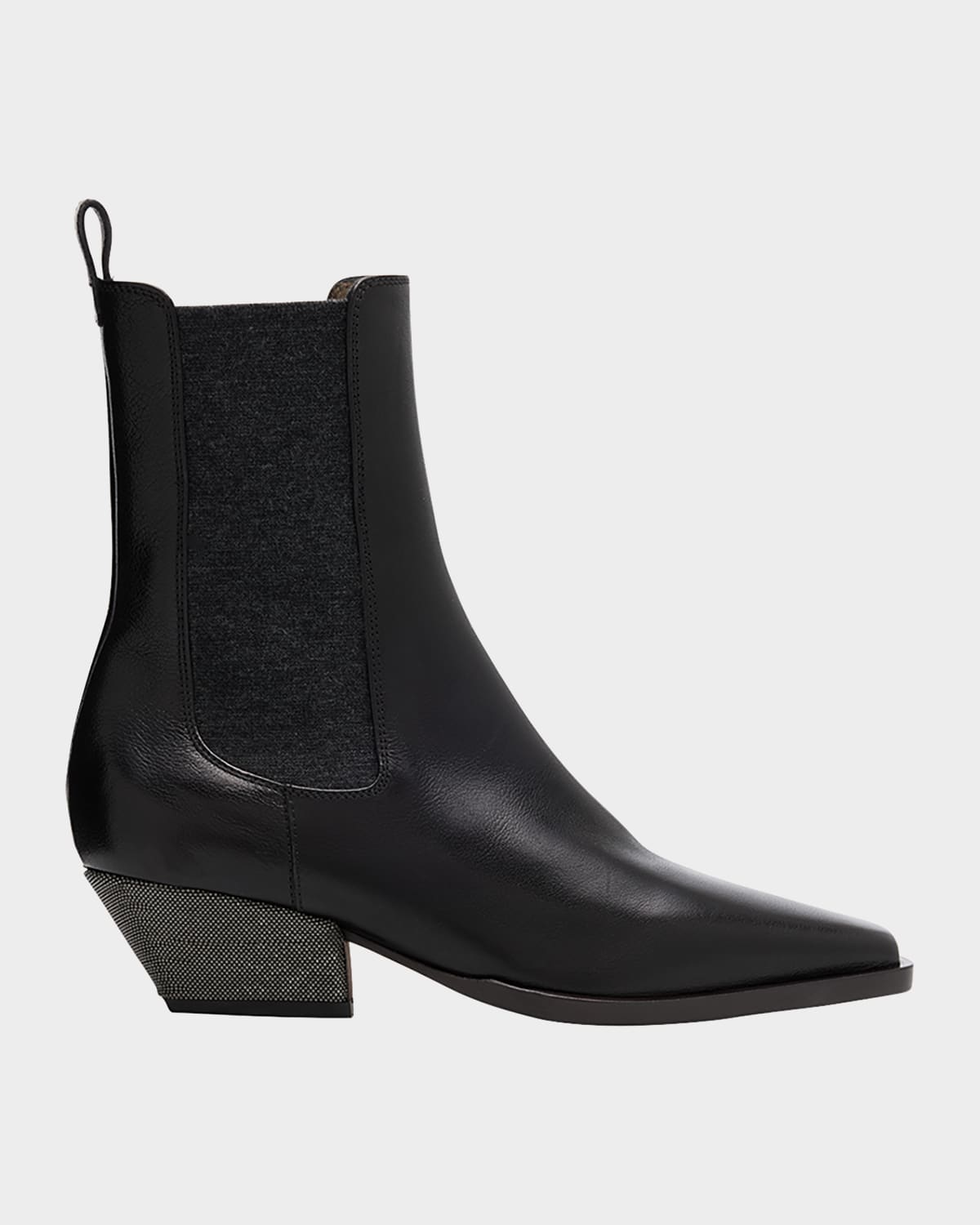 Brunello Cucinelli Leather Wool Western Chelsea Booties In Black