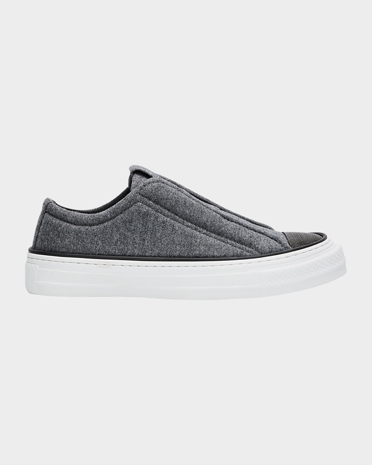 Brunello Cucinelli Wool Monili Slip-on Sneakers In Gray