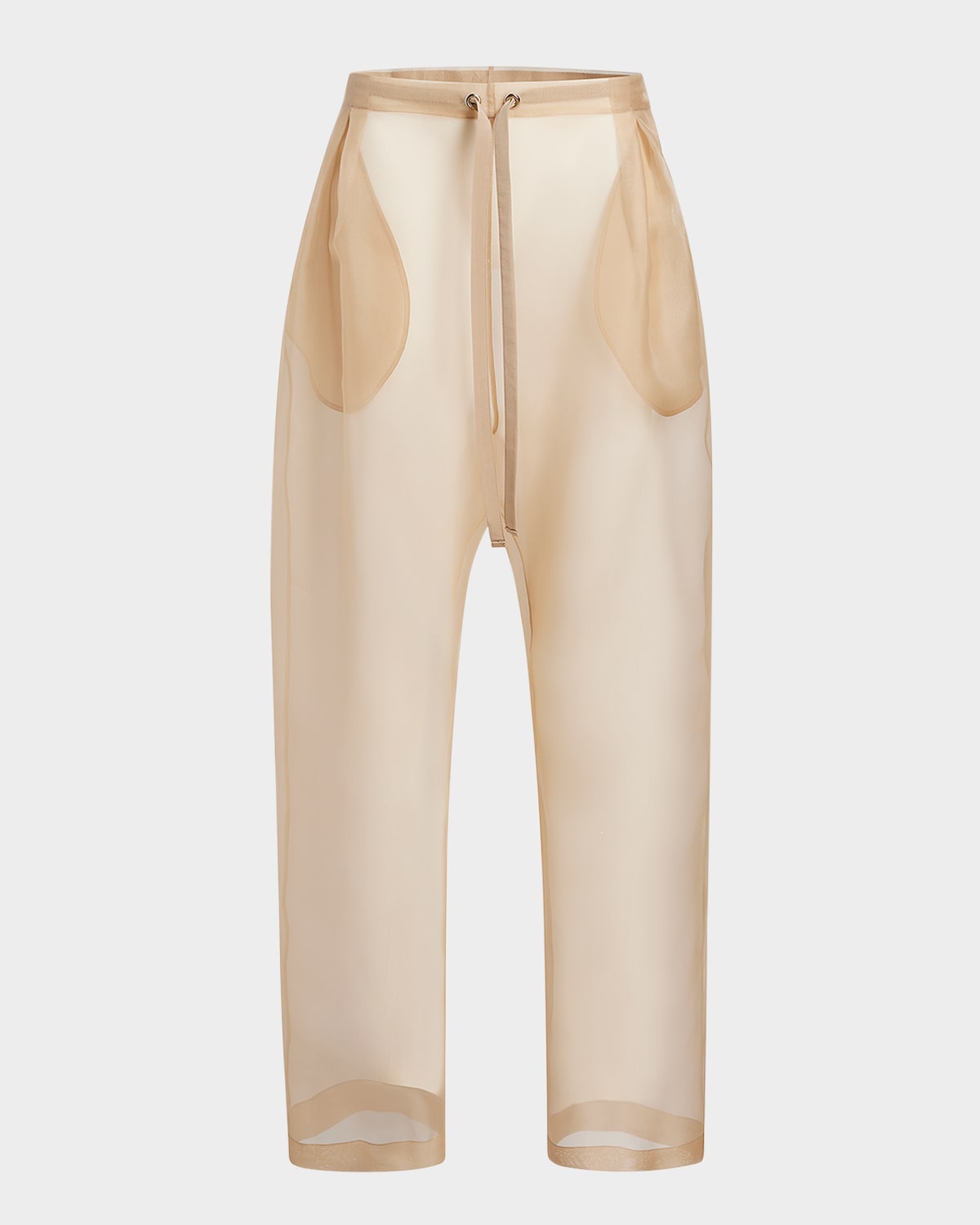 Khaite Trenton Pleated Silk-organza Tapered Pants In Beige