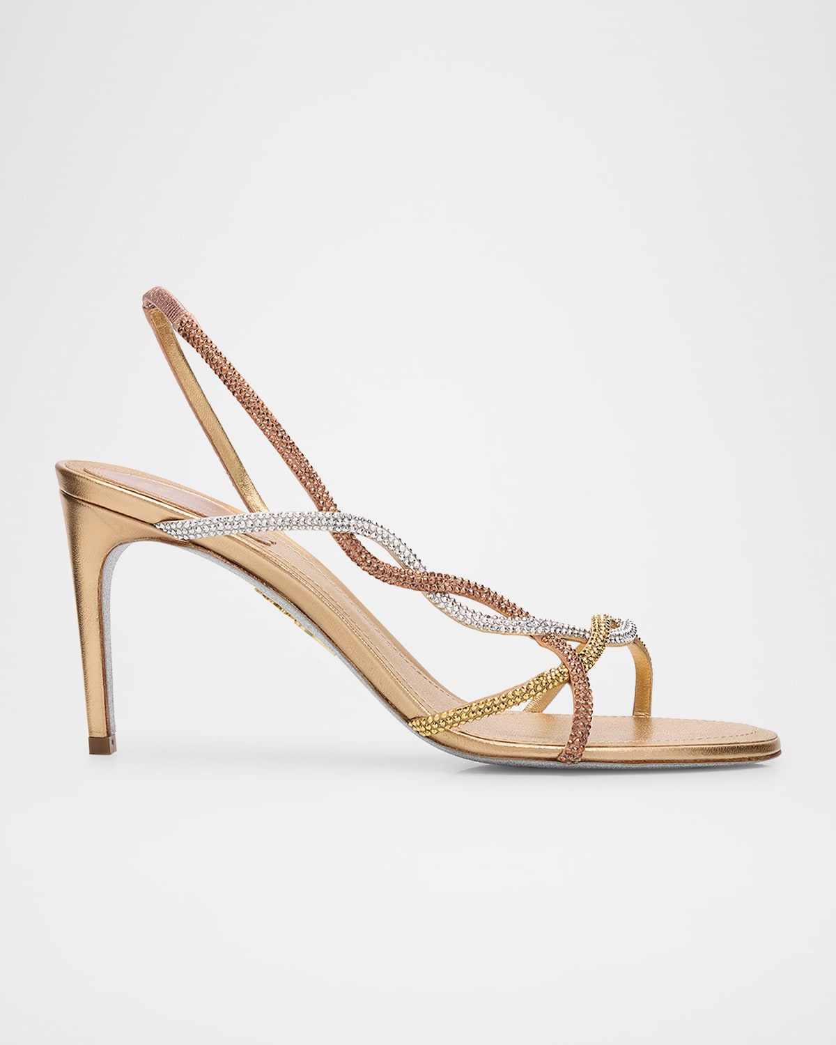 Three-Tone Crystal Satin Braid Halter Sandals
