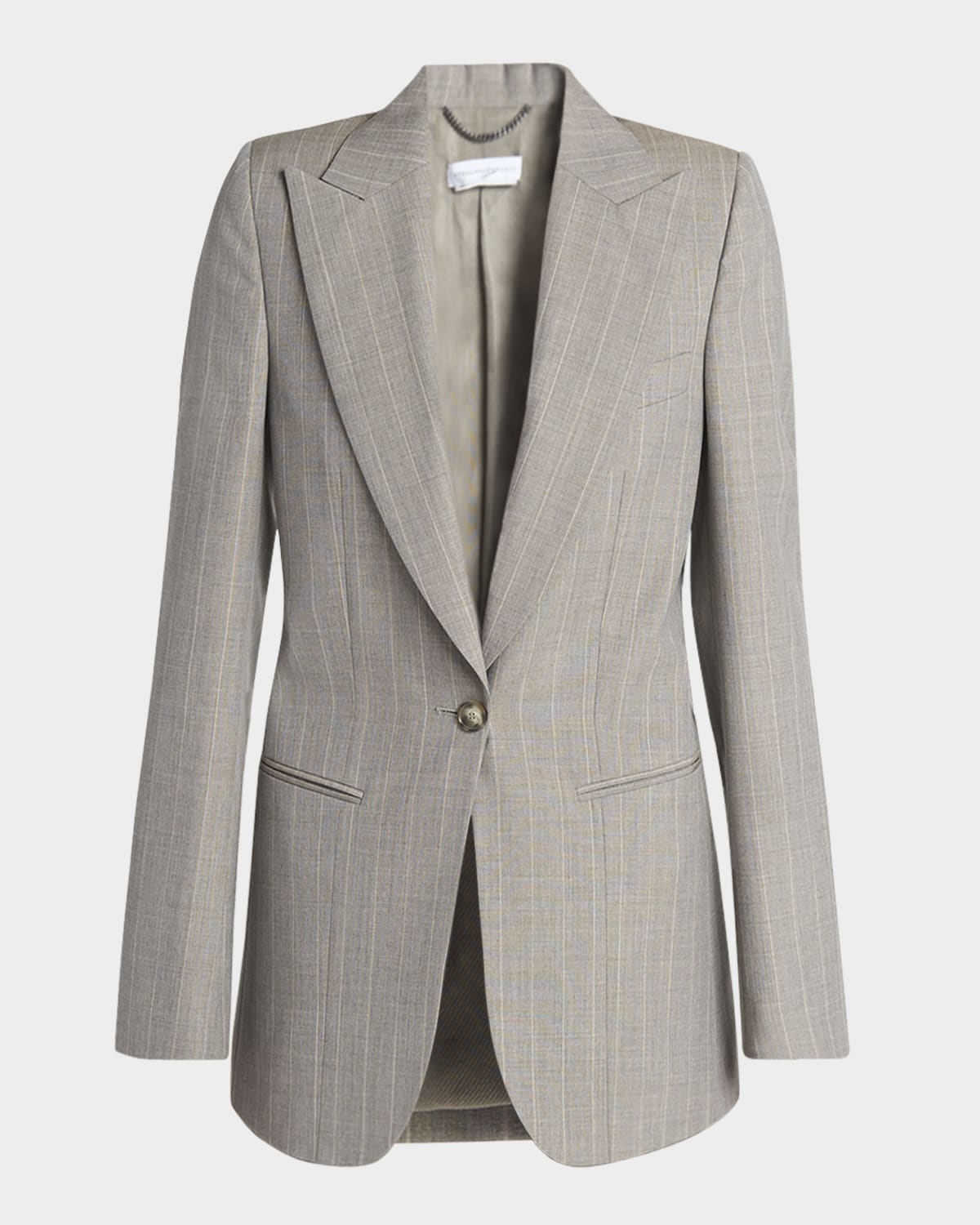 Stella Mccartney Striped Melange Single-breasted Slim Jacket In Stone