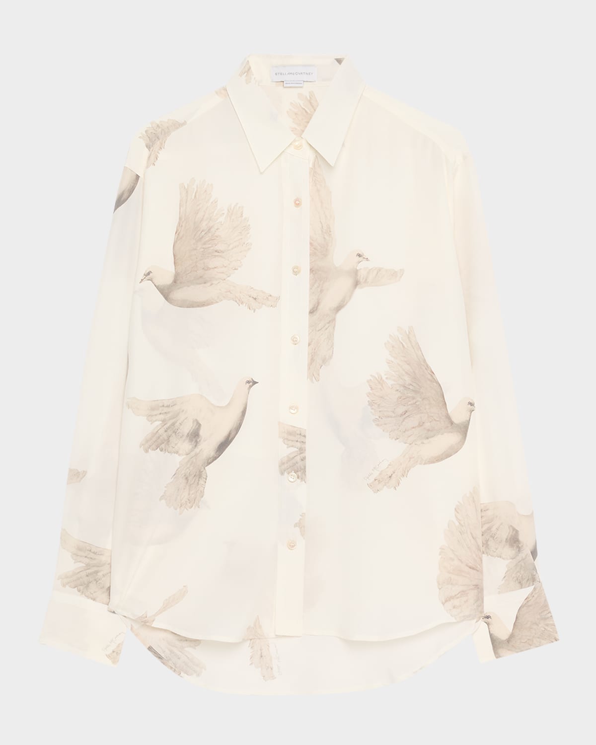 Stella Mccartney Bird Print Oversized Silk Top In Ivory