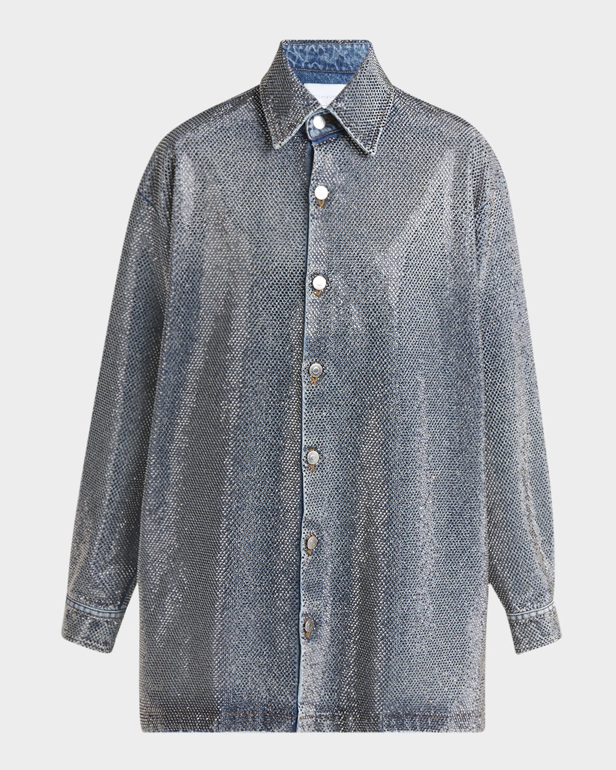 Stella Mccartney Crystal Hotfix Denim Overshirt In Vint Bl Denim