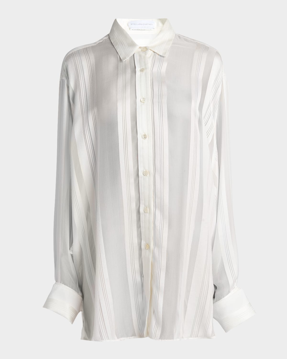 Stella Mccartney Sheer Stripe Silk Oversized Shirt In Ivory