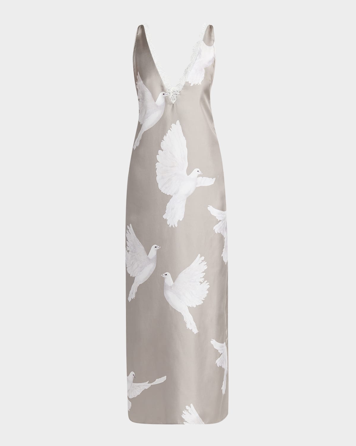 Stella Mccartney Dove Print Lace Trim Silk Slip Dress In Mud