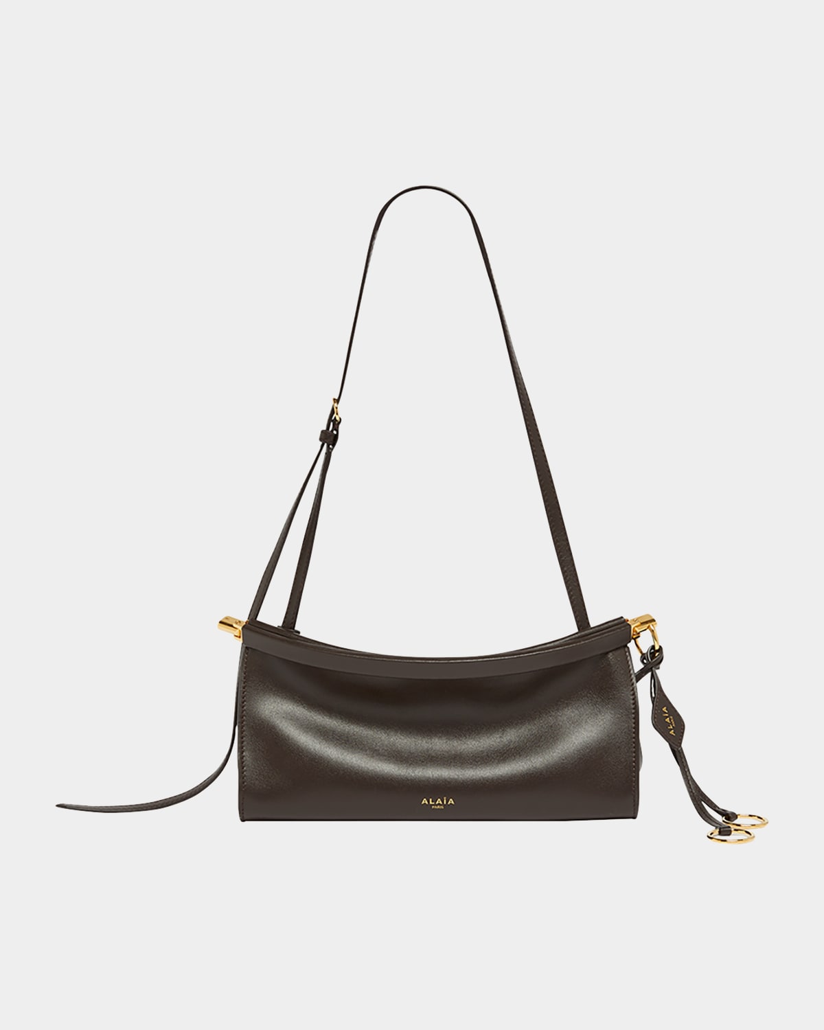 Shop Alaïa Le Click Small Shoulder Bag In Glossy Leather In 730 Marron Fonce