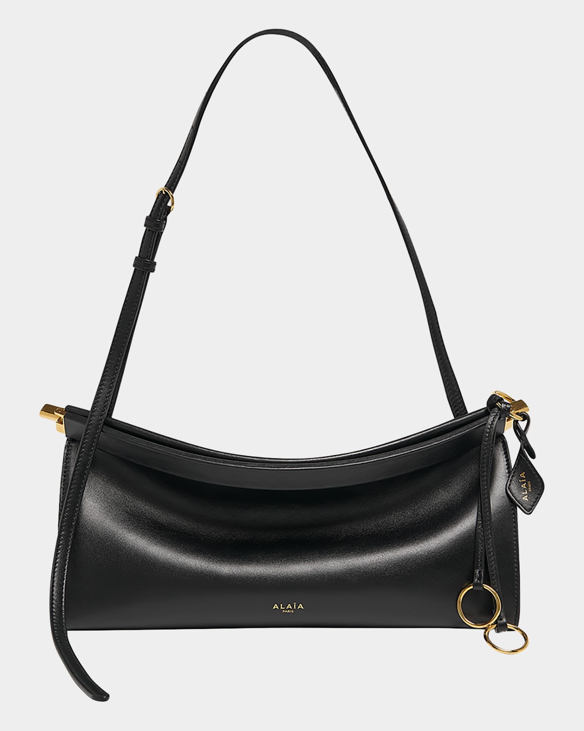 Shop Alaïa Le Click Medium Shoulder Bag In Glossy Leather In 999 Noir