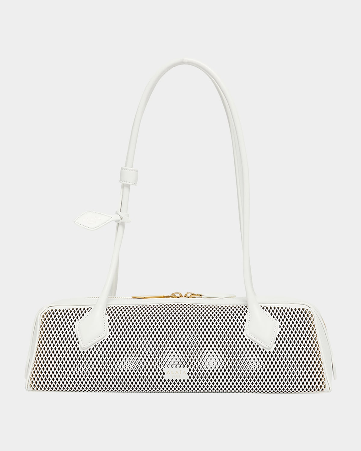 Alaïa Le Teckel Medium Shoulder Bag In Fishnet Leather In 010 Blanc Optique