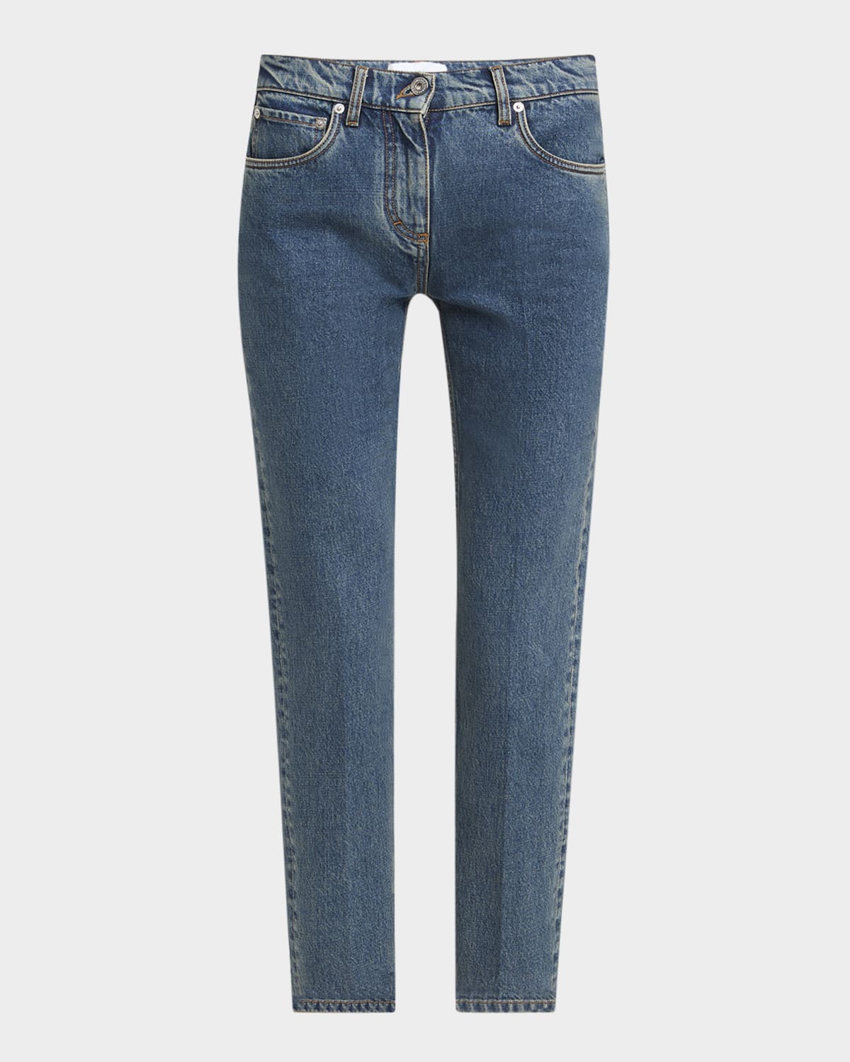 Ferragamo Laser Stone Washed Denim Slim-leg Ankle Jeans In Blue