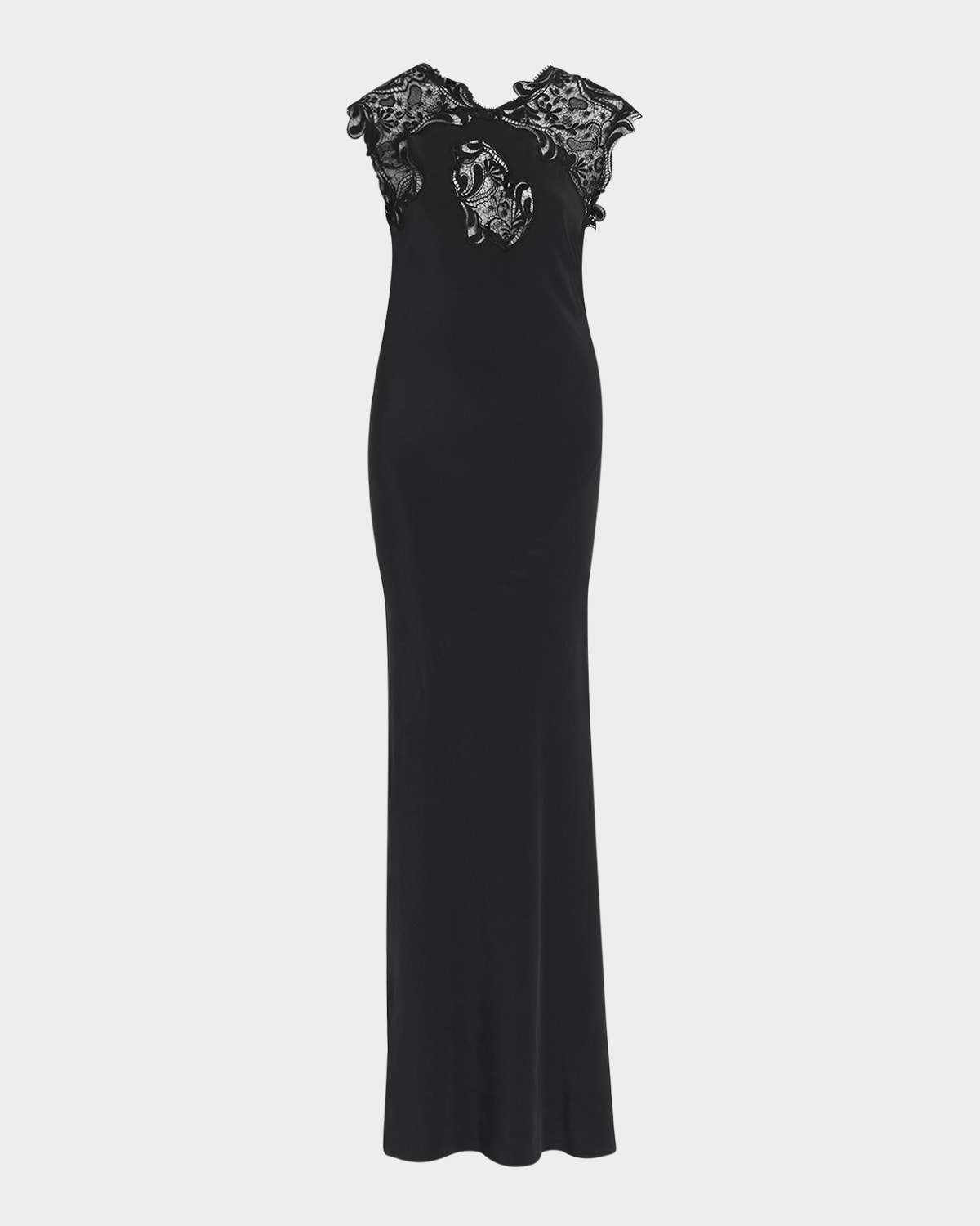 Macrame Lace Crepe de Chine Gown