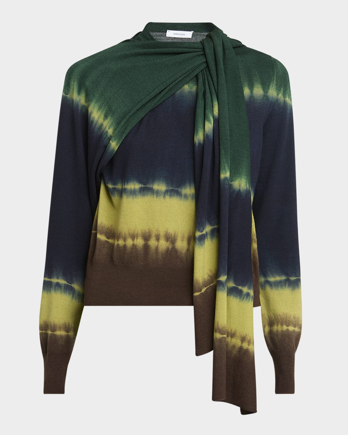 Ferragamo Tie-dye Wool Knit Shoulder-tie Sweater In Multi
