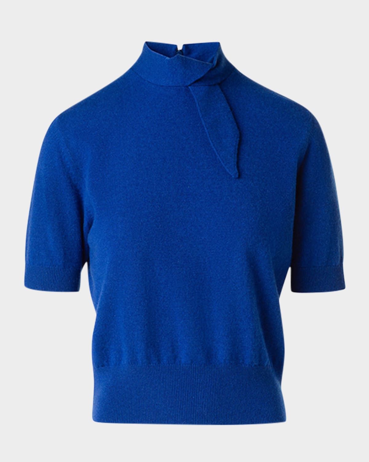 Akris Short Sleeve Cashmere Scarf Neck Sweater In Blue