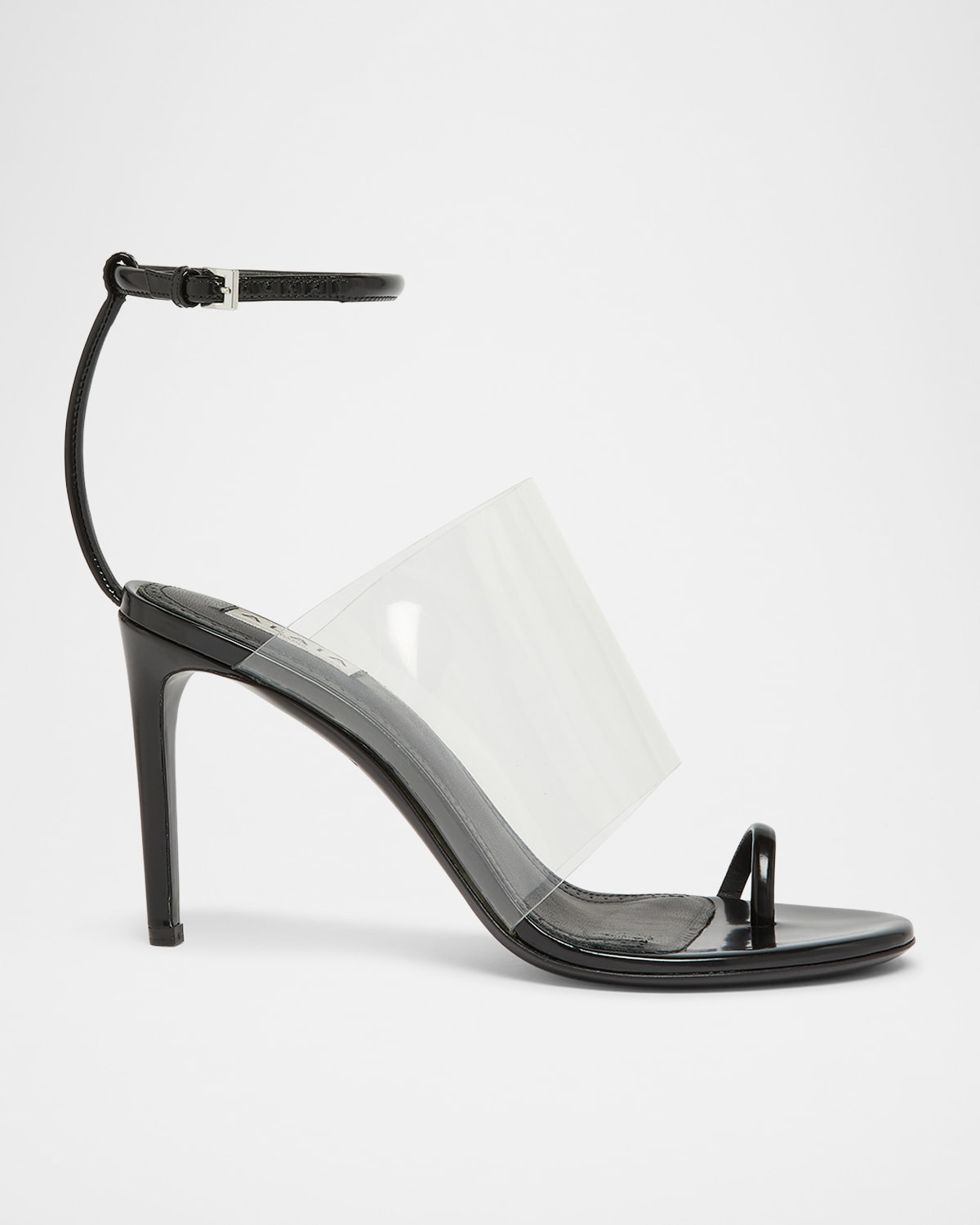 Shop Alaïa Asymmetric Clear Patent Leather Sandals In Noir