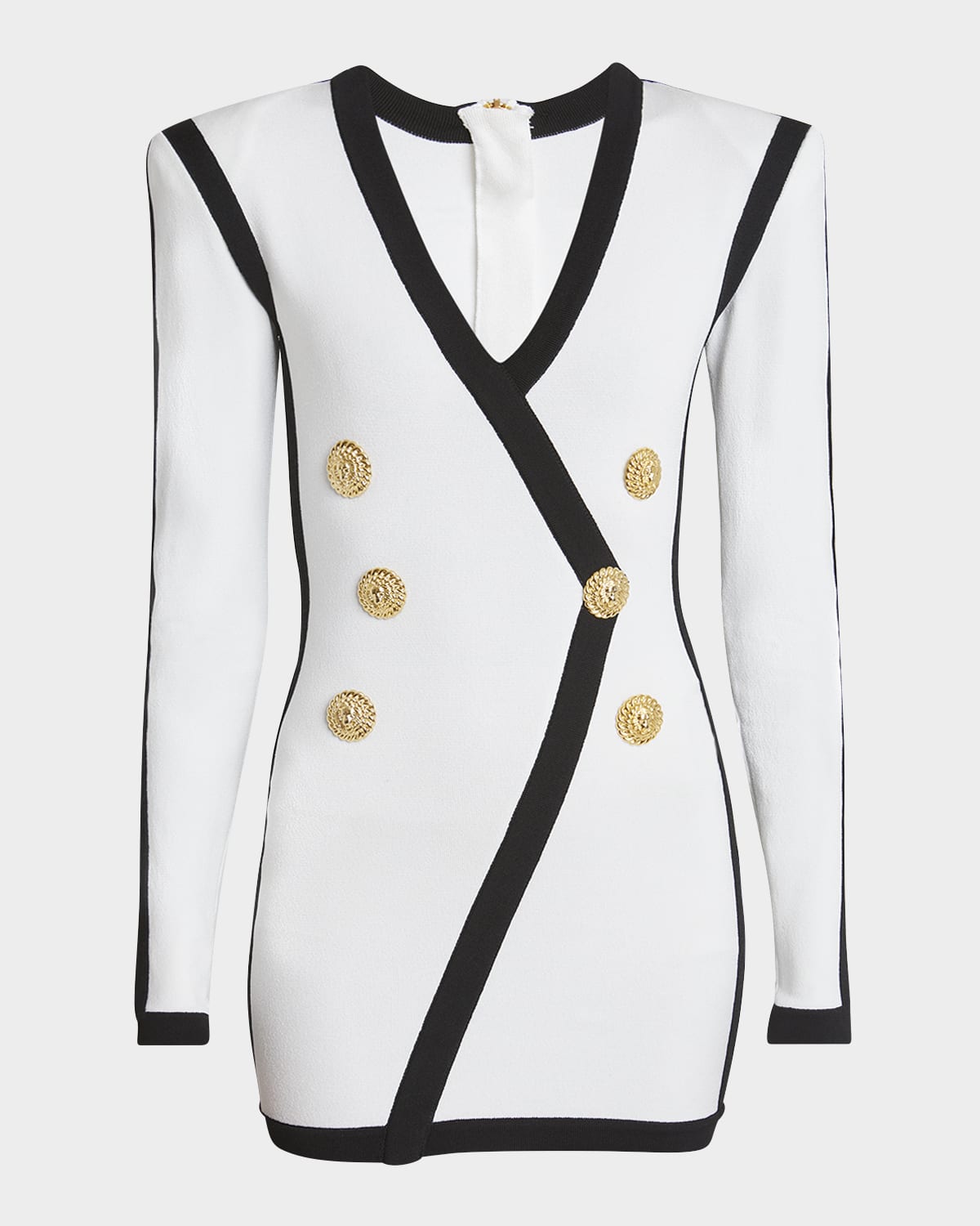 BALMAIN V-NECK BUTTON WRAP BODY-CON MINI DRESS 