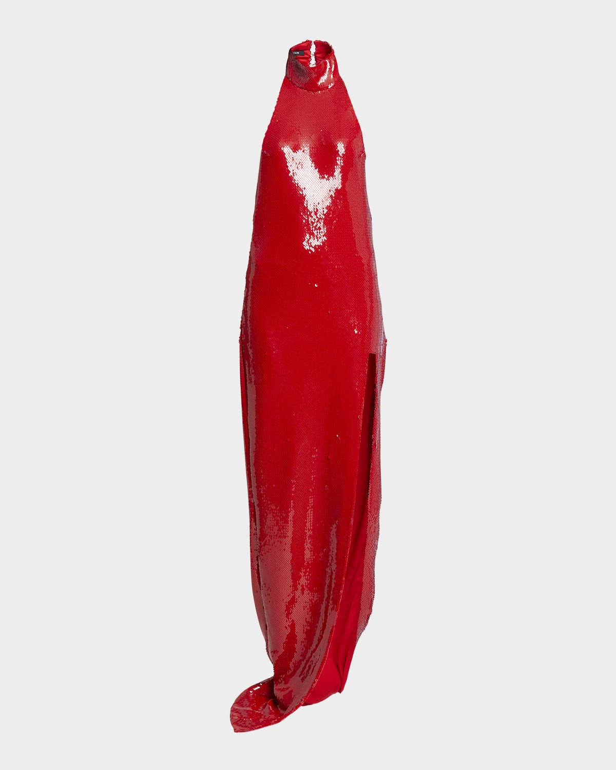 Shop Balmain Halter Long Sequined Gown In Red