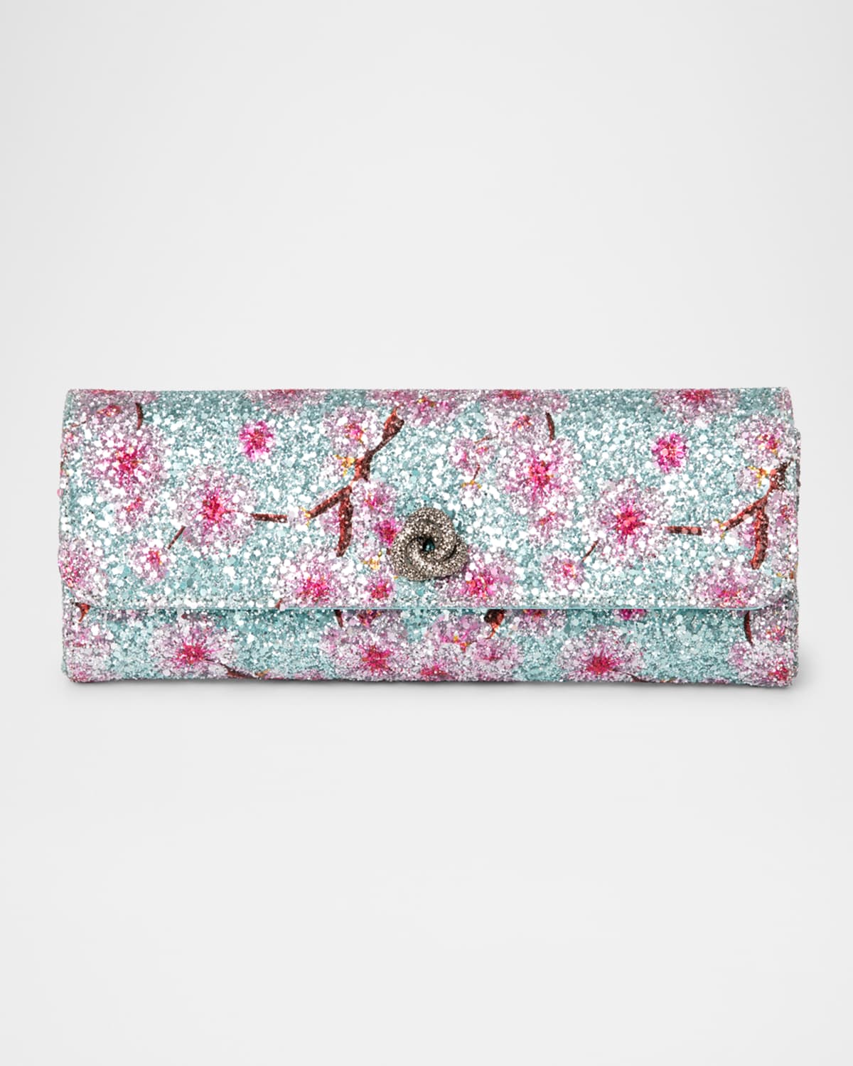 Michelle Wilhite Robbie Mini Cherry Blossom Clutch Bag In Aqua Multi