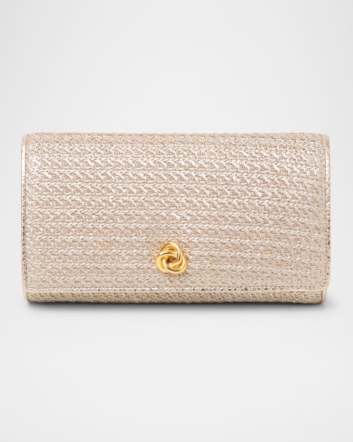 Michelle Wilhite Olivia Flap Woven Metallic Clutch Bag In Gold