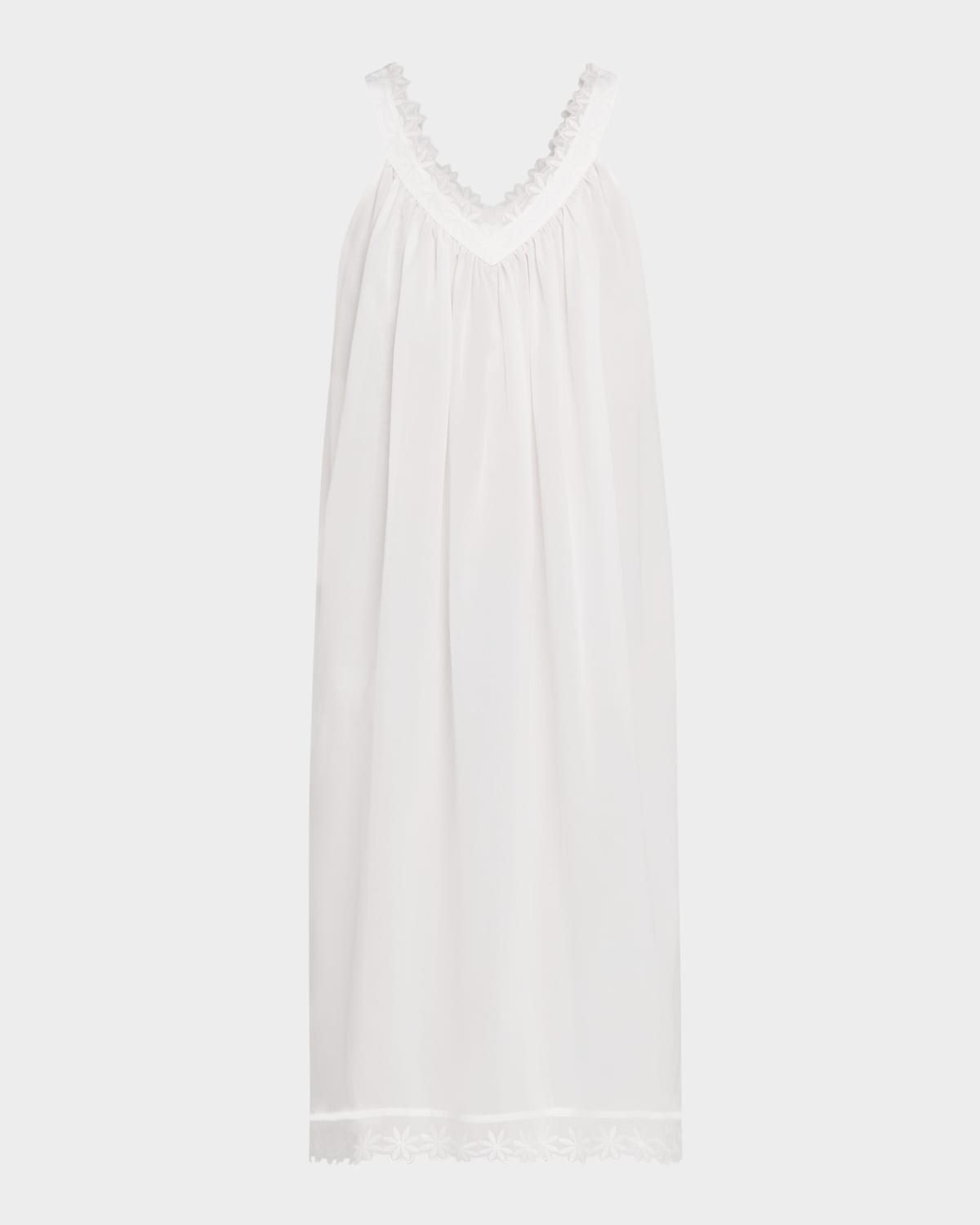 Conny-1 Ruched Lace-Trim Cotton Nightgown
