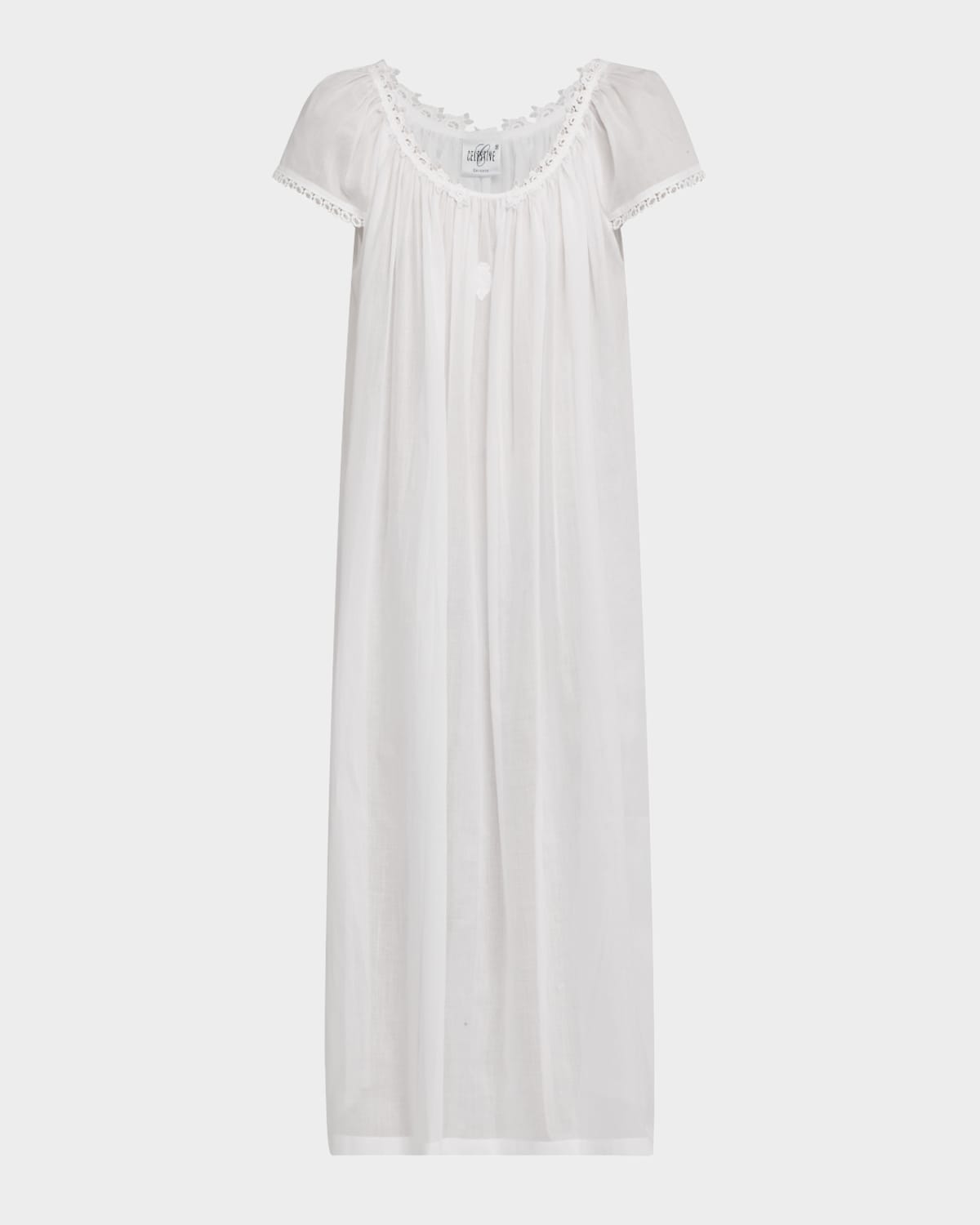 Vanessa-2 Ruched Lace-Trim Cotton Nightgown