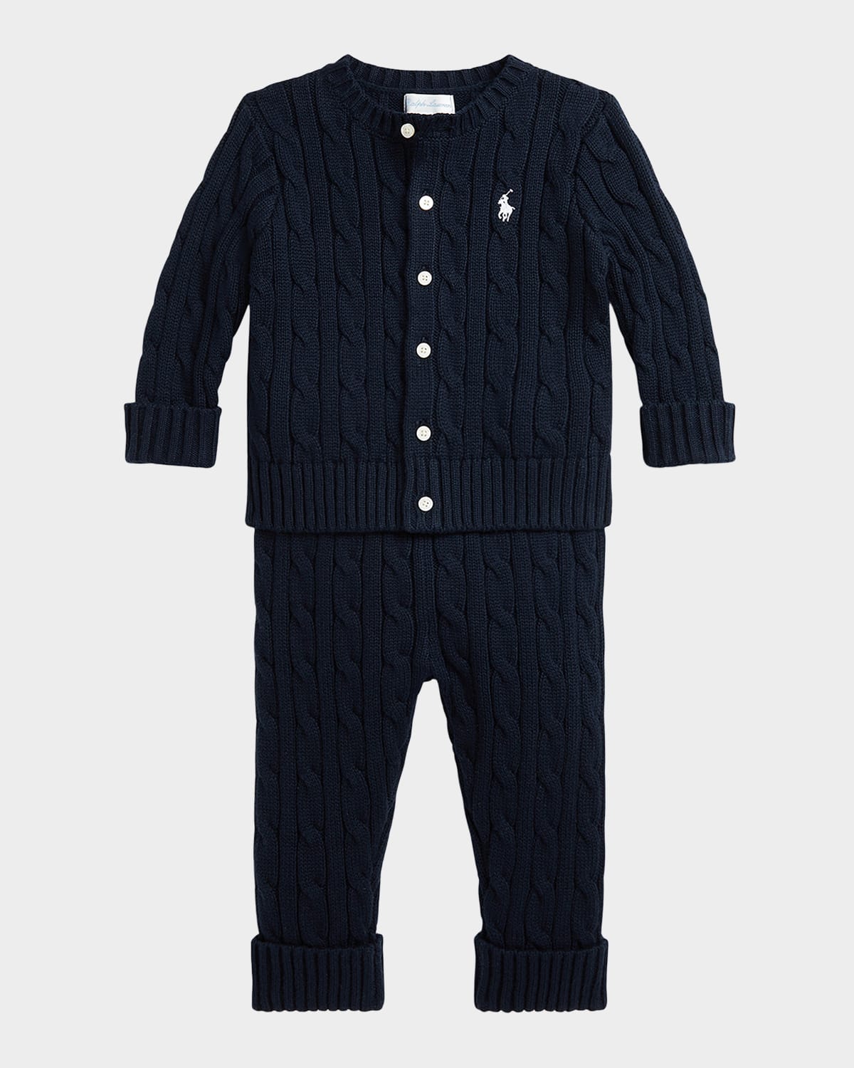 Ralph Lauren Kid's Cotton Cable Knit Sweater & Pants Set In College Navy