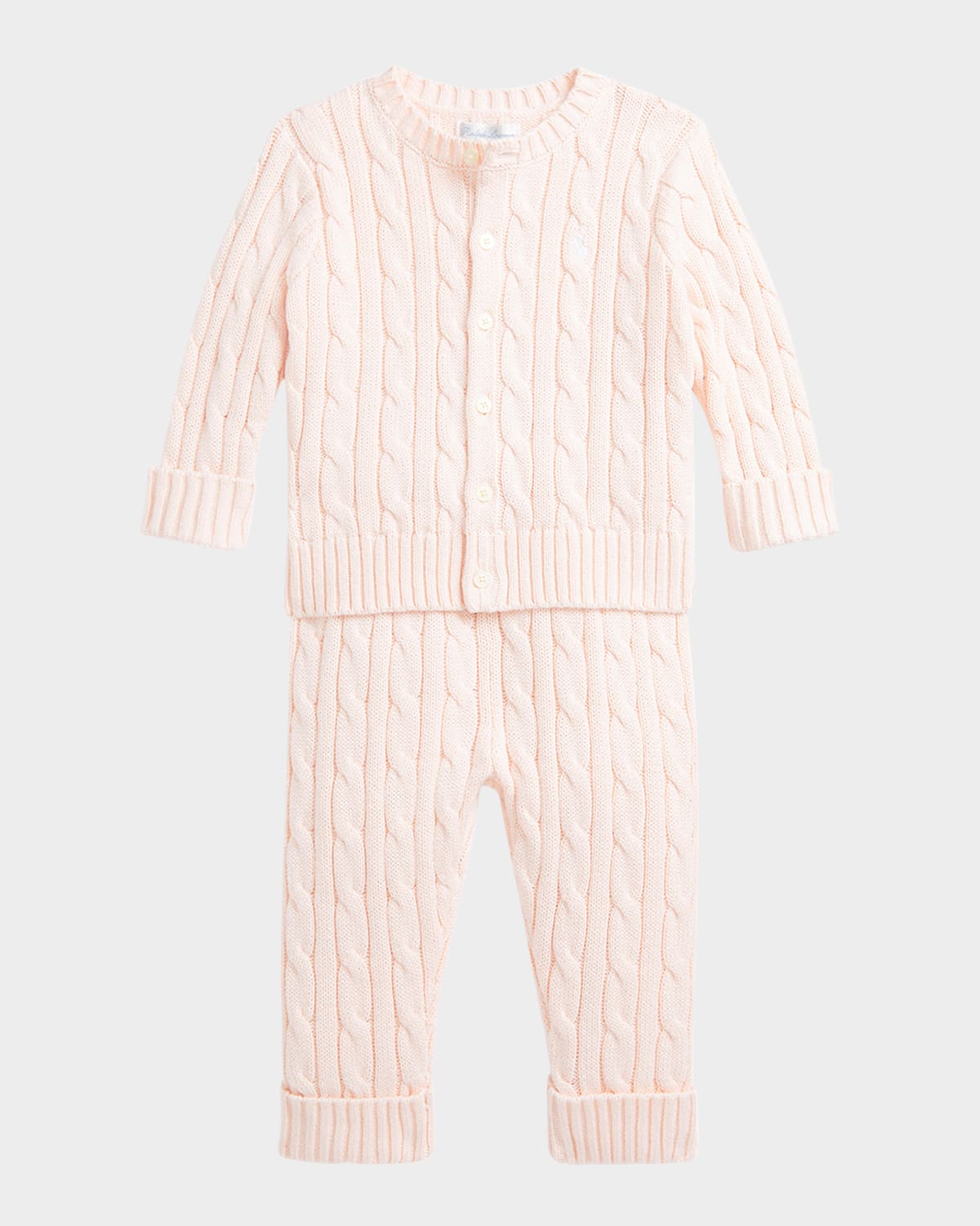 Ralph Lauren Kid's Cotton Cable Knit Sweater & Pants Set In Morning Pink