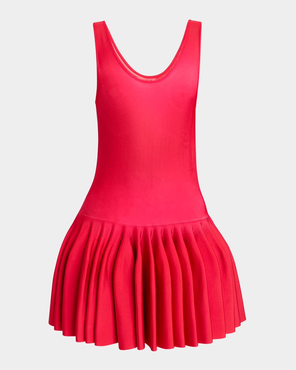 Alaïa Sleeveless Drop-waist Flared Skirt Mini Dress In Rouge