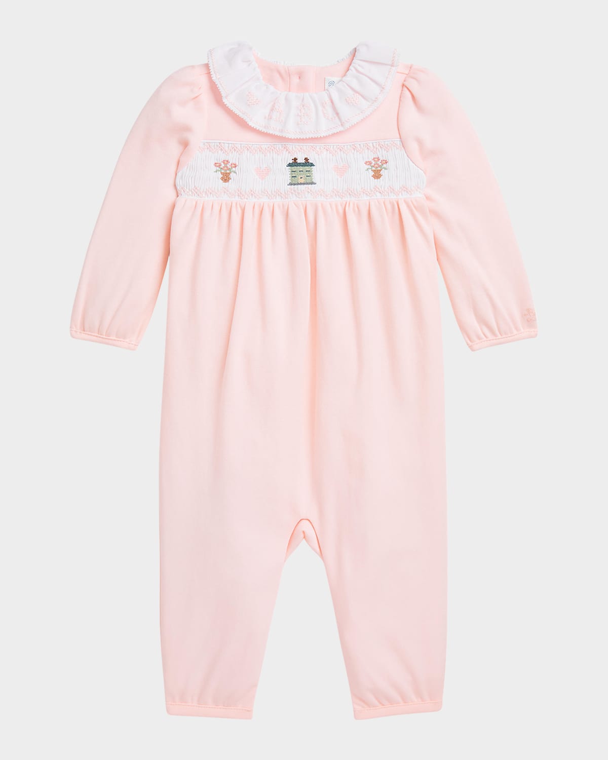 Ralph Lauren Girl's Smocked Embroidered Coverall In Love Pink