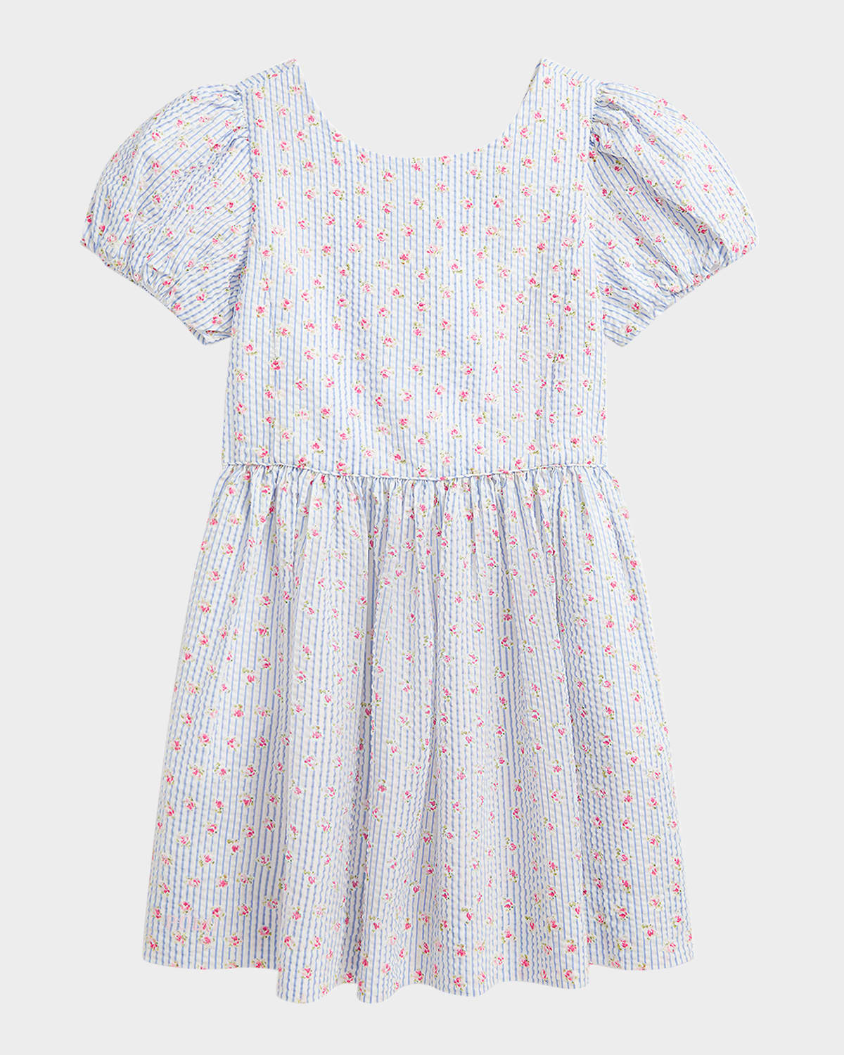 Polo Ralph Lauren Girl's Striped Floral-print Seersucker Dress In Sylvia Floral