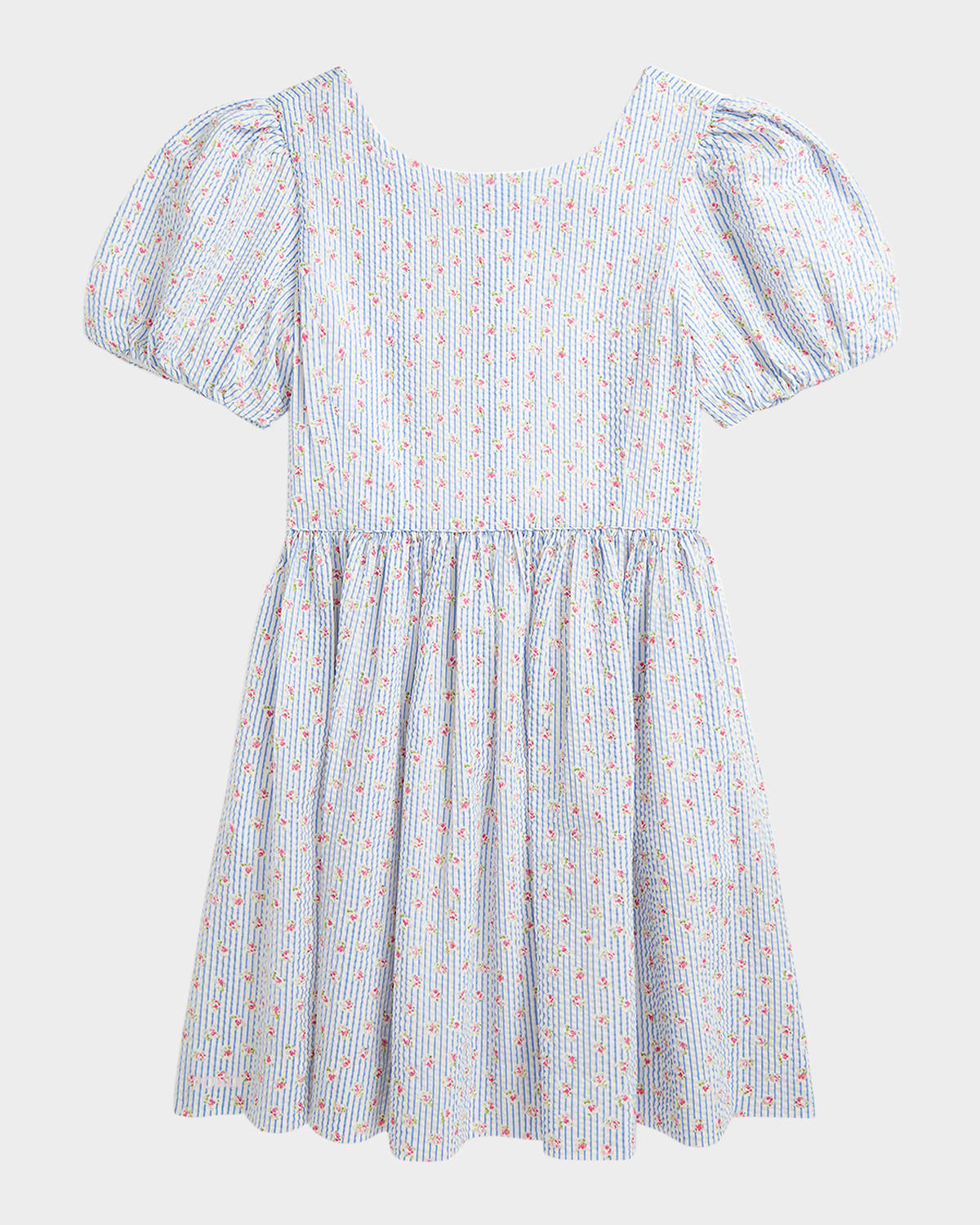 Polo Ralph Lauren Girl's Striped Floral-print Seersucker Dress In Sylvia Floral