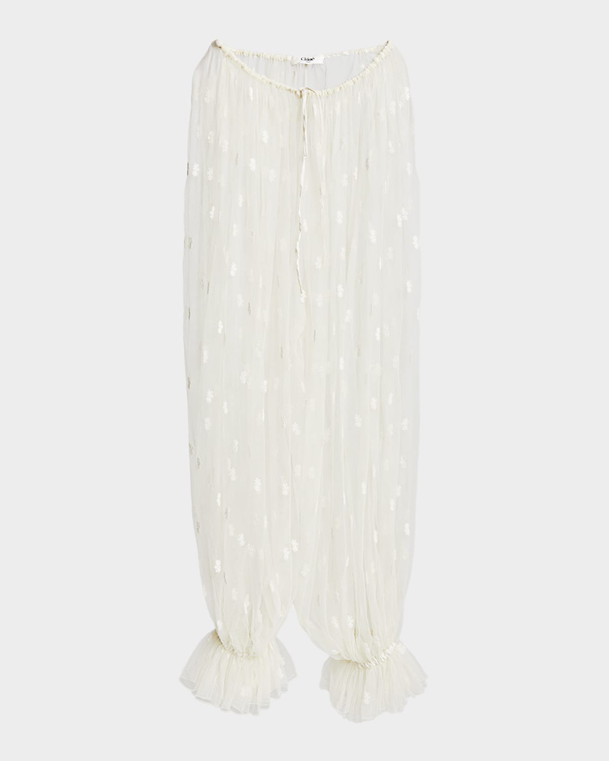 Chloé Embroidered Tulle Wide-leg Ruffle Trousers