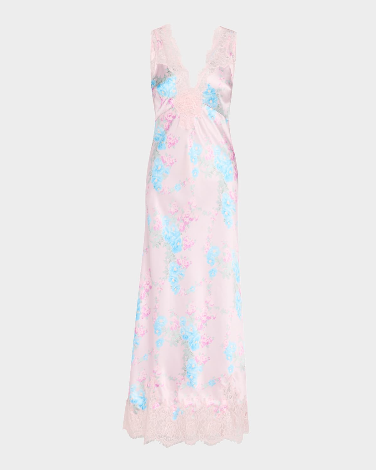 Serene Satin Lace-Trimmed Maxi Dress