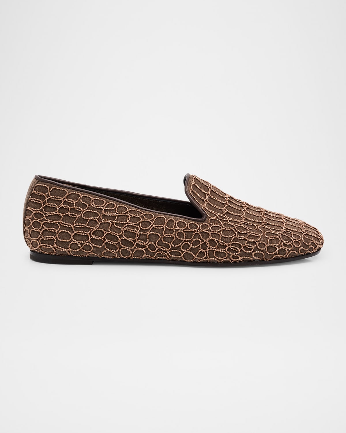 Brunello Cucinelli Suede Monili Net Slip-on Loafers