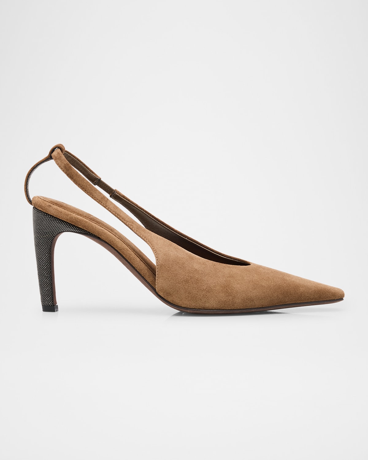 Brunello Cucinelli Suede Monili-heel Slingback Pumps In Brown
