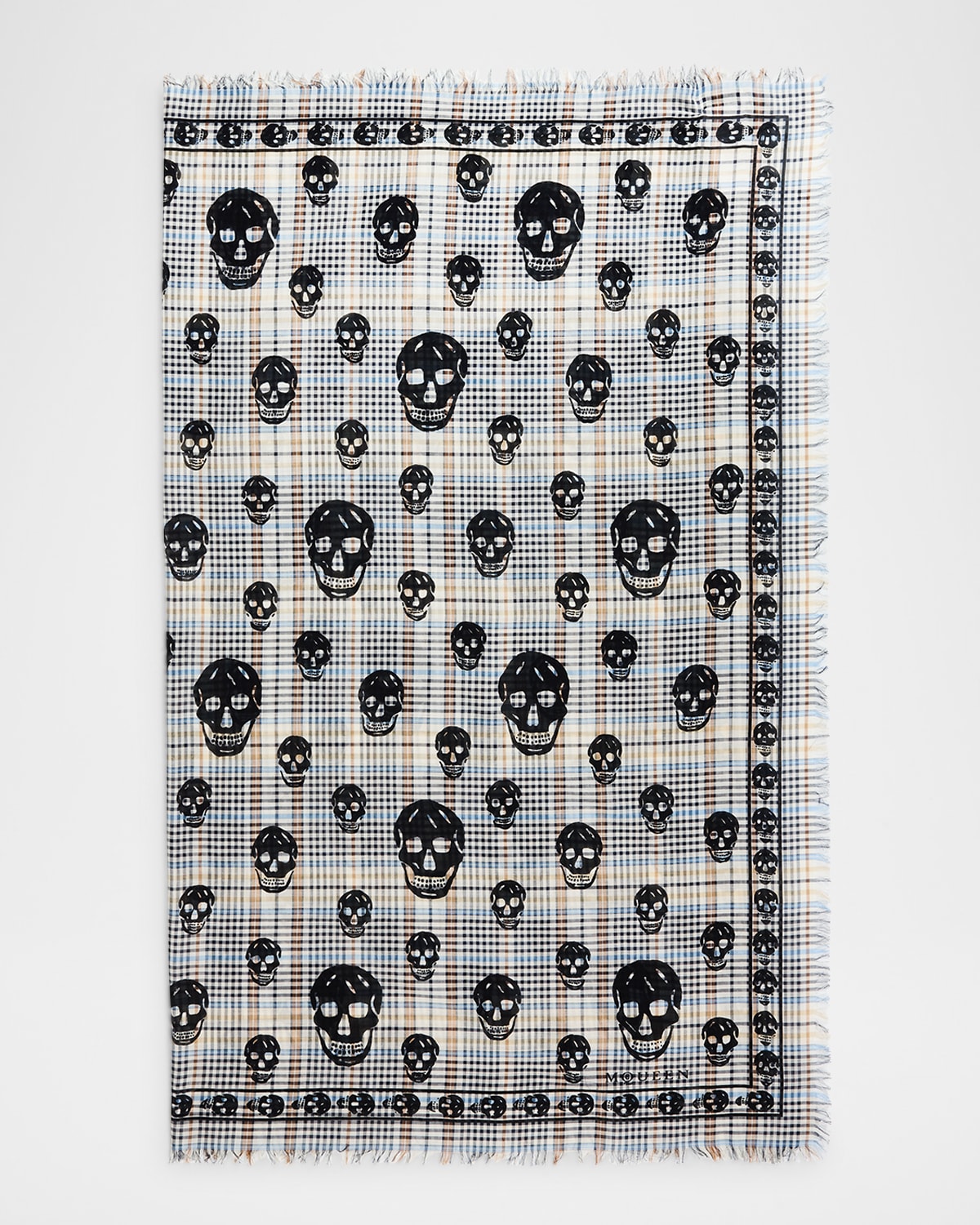 Alexander Mcqueen Mcqueen Skull Check Fringe Scarf In Black/bone