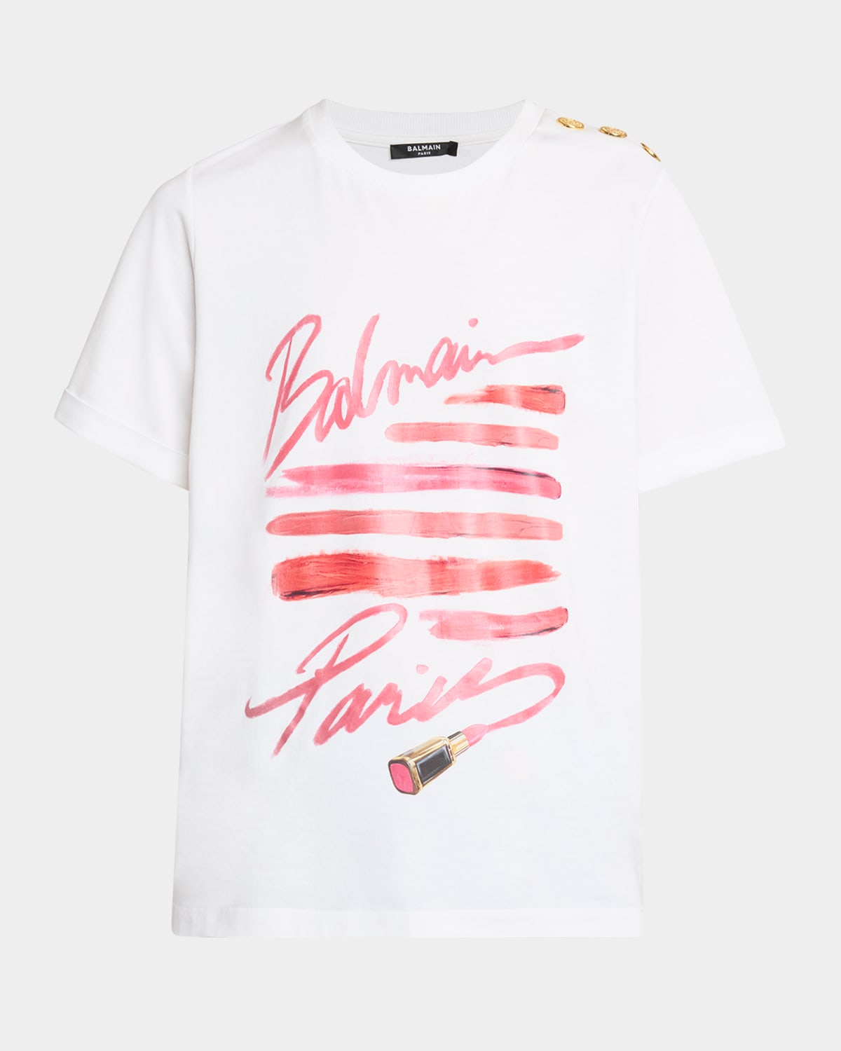 Shop Balmain 3-button  Lipstick Print T-shirt In Owpkbeige