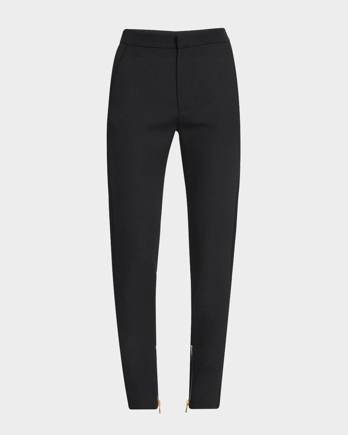 Balmain Zip-hem Satin-stripe Slim-leg Grain De Poudre Pants In Blackblack