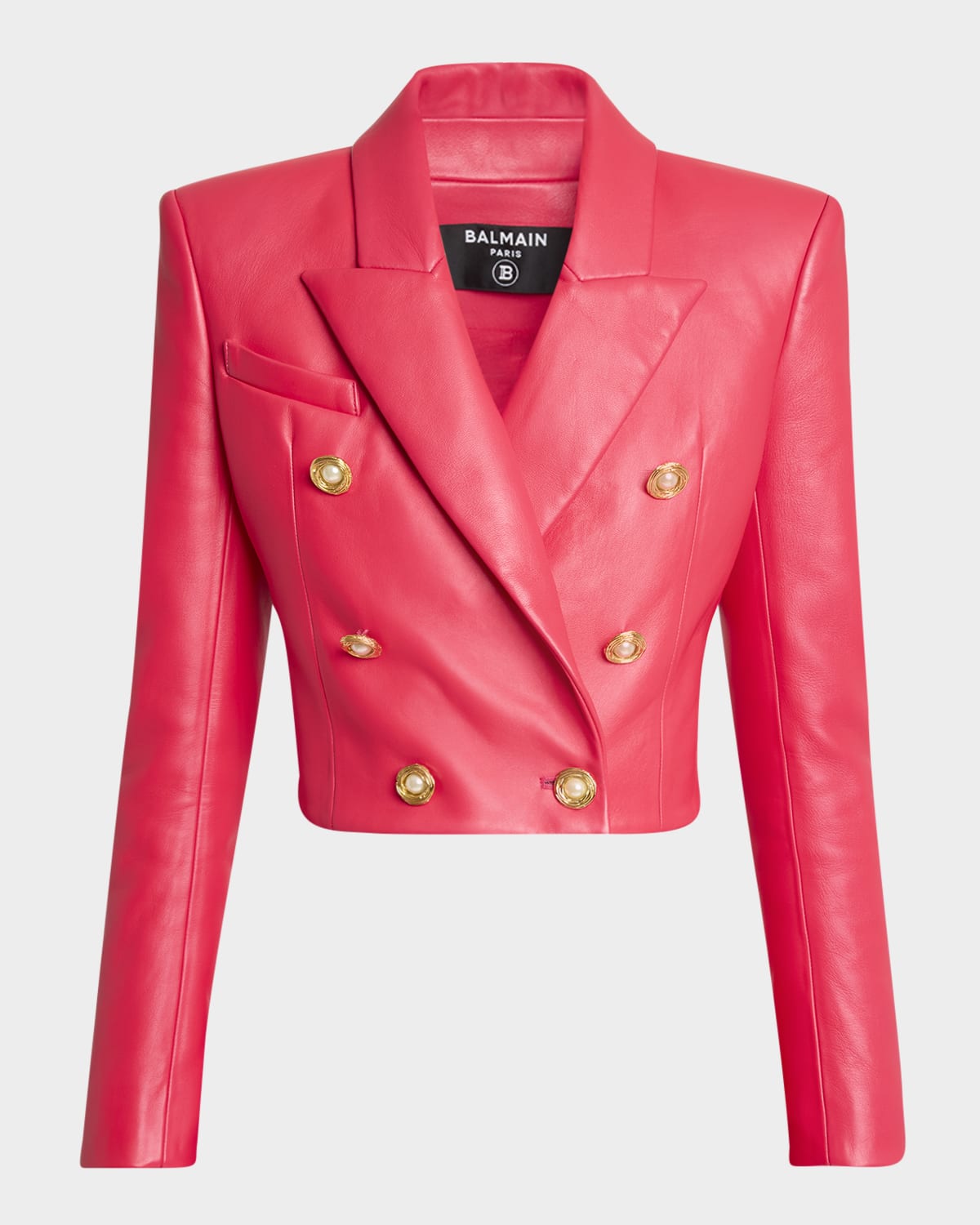 6-Button Leather Cropped Jacket