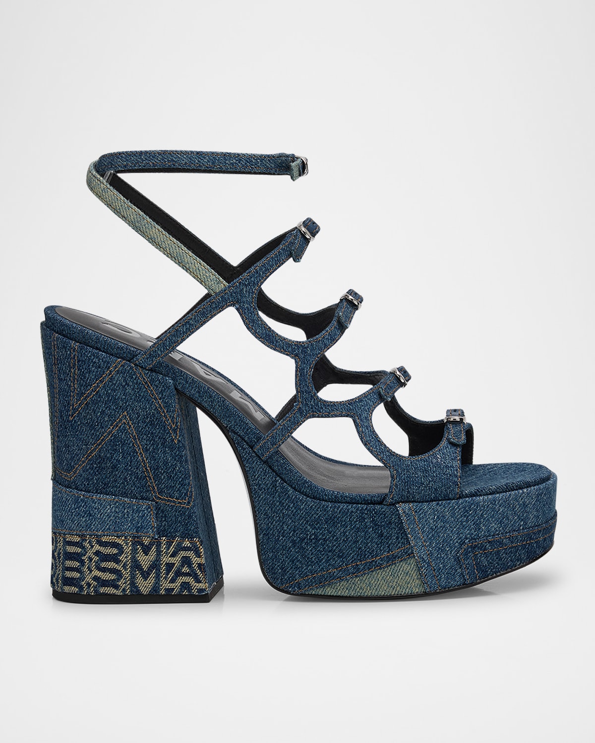 Marc Jacobs Kiki 125 Deconstructed Denim Platform Sandals In Multi