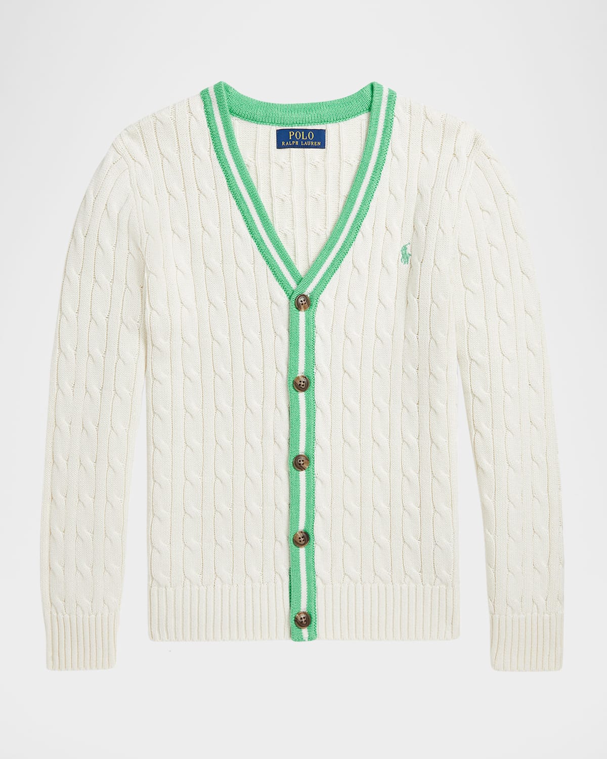Polo Ralph Lauren Boy's Cable Knit Cardigan W/ Embroidered Pony In Cricket Cream