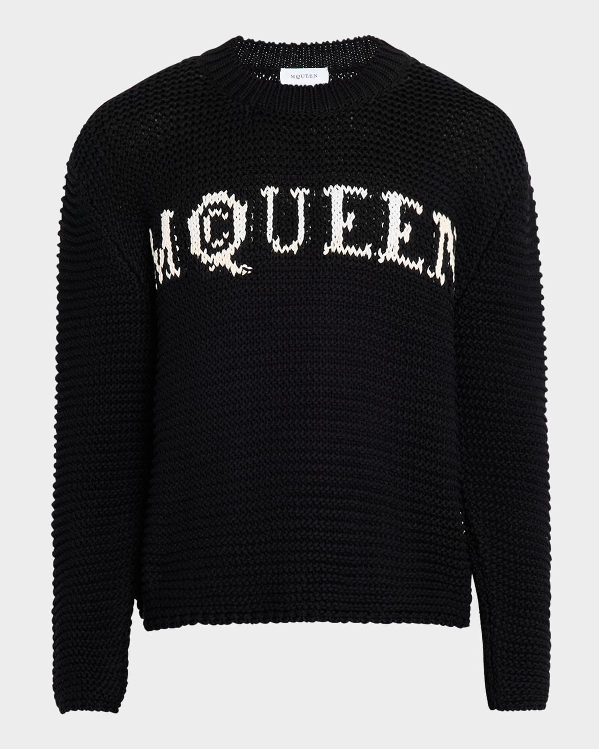 Alexander Mcqueen Logo Crewneck Cotton Sweater In Lead/ivory