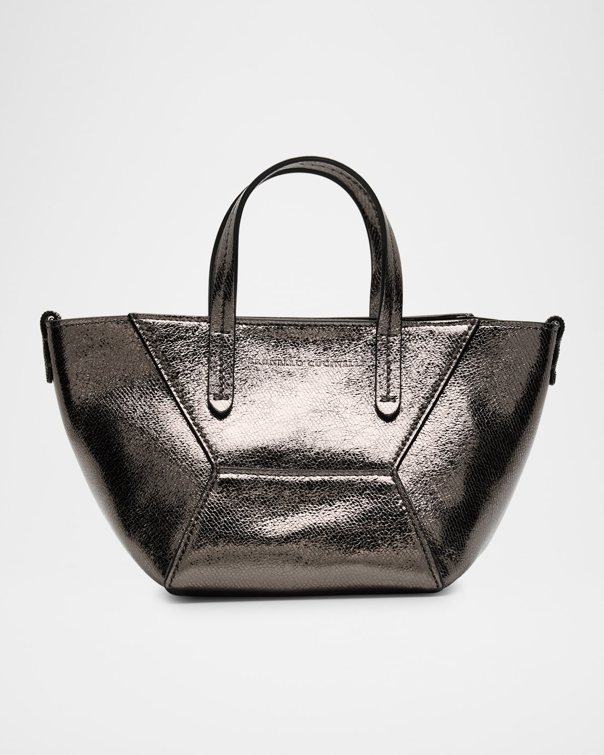 Brunello Cucinelli Duo Mini Metallic Leather Shopper Tote Bag