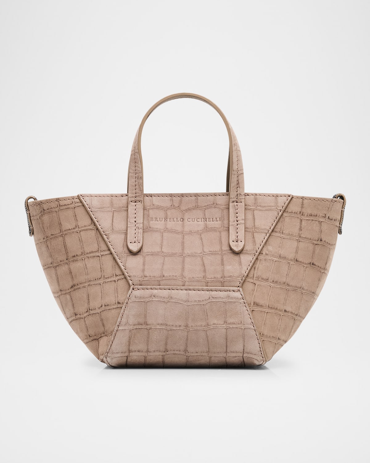 Brunello Cucinelli Duo Mini Croc-embossed Suede Shopper Tote Bag